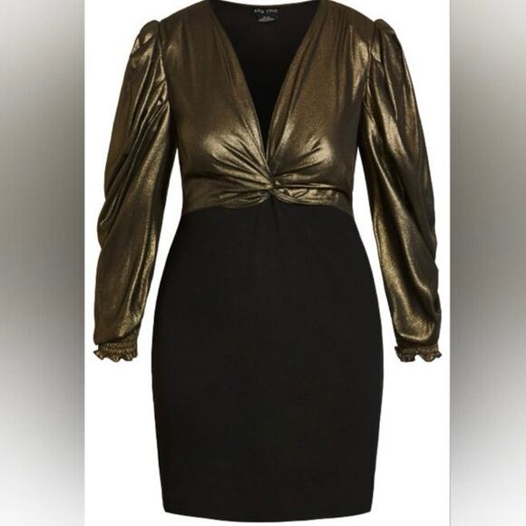 City Chic Opulence Bronze mixed media gold black dress plus size 18 M medium - Picture 6 of 13